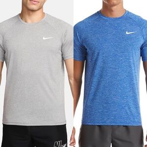 NWT 2 Nike Heather Short Sleeve UPF 40+ Hydroguard Swim T-Shirts, Size Large
